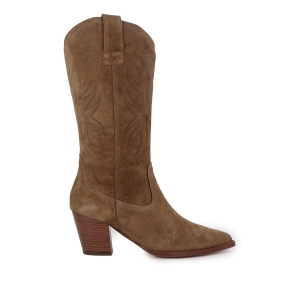 Bota tejana piel serraje tacon acubanado mujer taupe