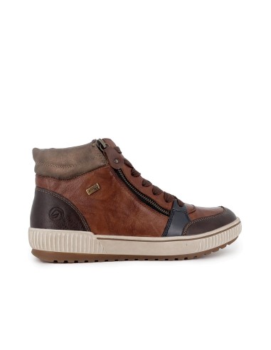 Botin piel cuero cordones y cremallera mujer marron