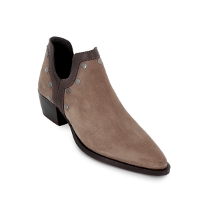 Botín piel abertura con tachas mujer marron 2