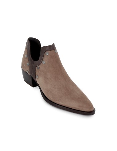 Botín piel abertura con tachas mujer marron