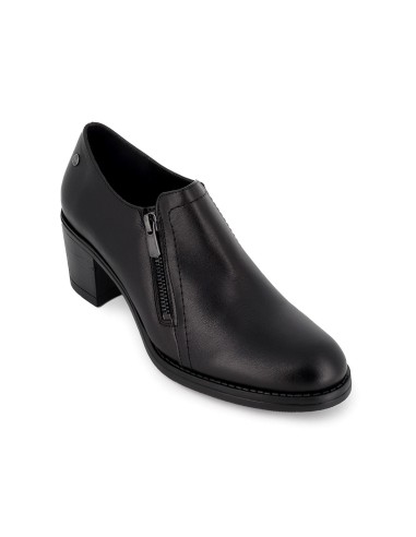 Zapato abotinado piel cremallera y tacon mujer negro