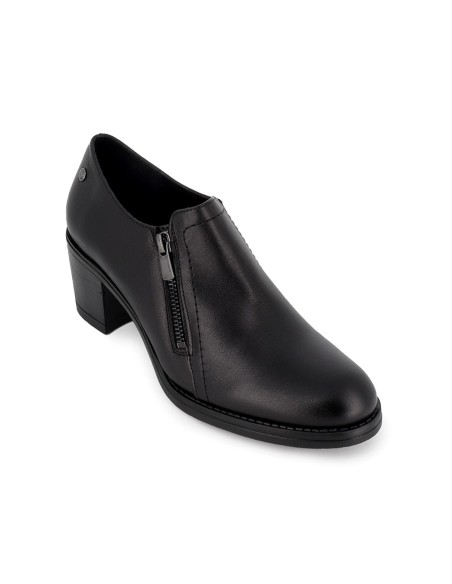 Zapato abotinado piel cremallera y tacon mujer negro