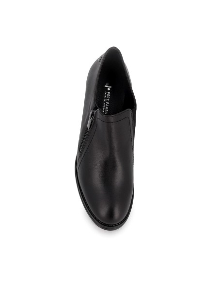 Zapato abotinado piel cremallera y tacon mujer negro