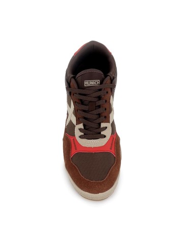 Deportivas piel serraje y nylon detalle rojo contraste hombre marron