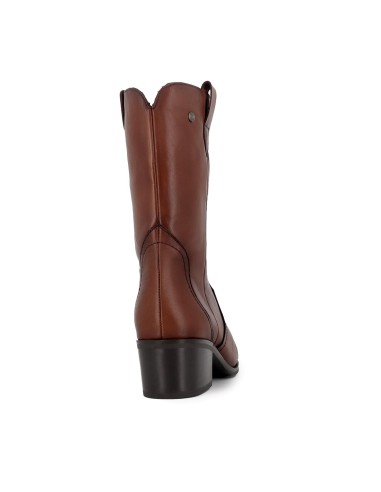 Bota tejana ribetes y tacon medio mujer cuero