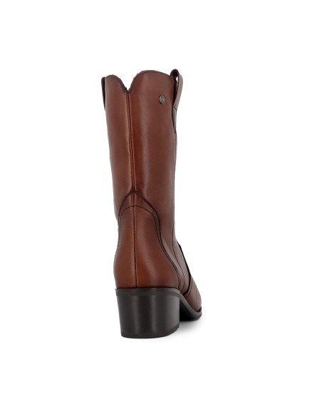 Bota tejana ribetes y tacon medio mujer cuero