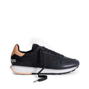 Deportiva de piel combi al tono negro para mujer