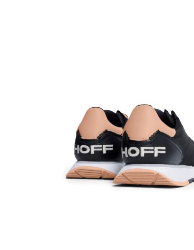 Deportiva de piel combi al tono negro para mujer