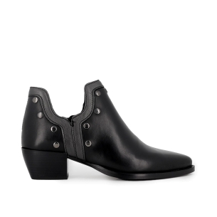 Botín piel abertura con tachas mujer negro