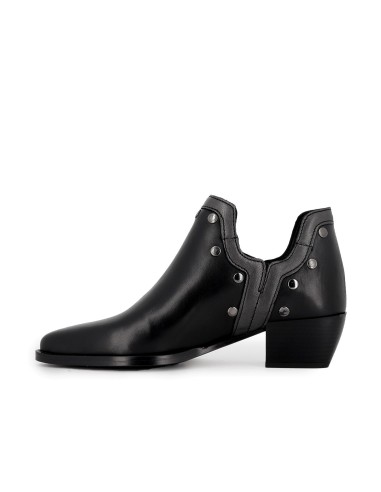 Botín piel abertura con tachas mujer negro