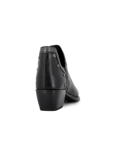 Botín piel abertura con tachas mujer negro