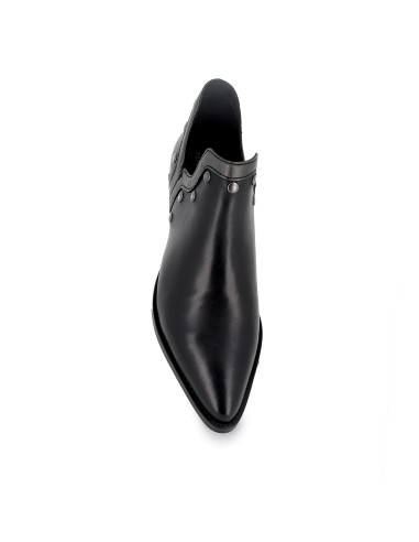 Botín piel abertura con tachas mujer negro