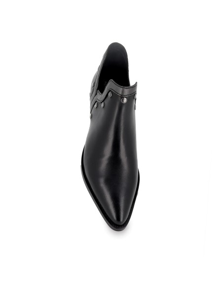 Botín piel abertura con tachas mujer negro