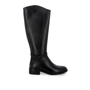 Bota alta tipo montar de piel con hebilla mujer negra