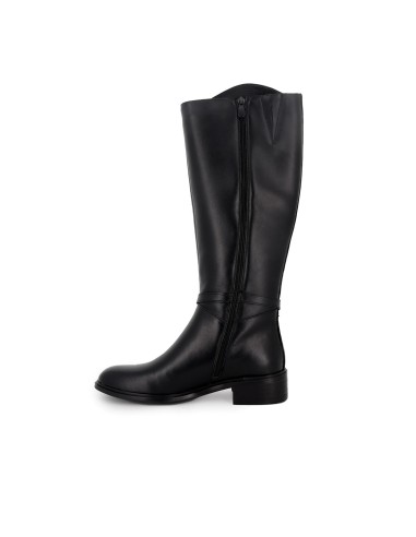 Bota alta tipo montar de piel con hebilla mujer negra