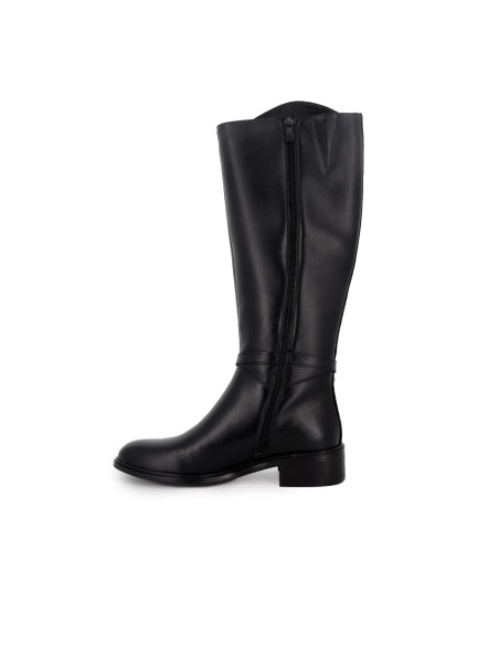 Bota alta tipo montar de piel con hebilla mujer negra