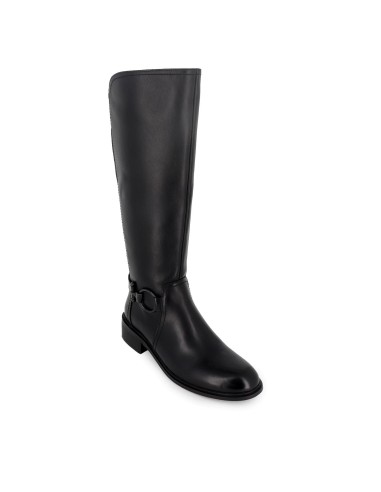 Bota alta tipo montar de piel con detalle lateral mujer negra