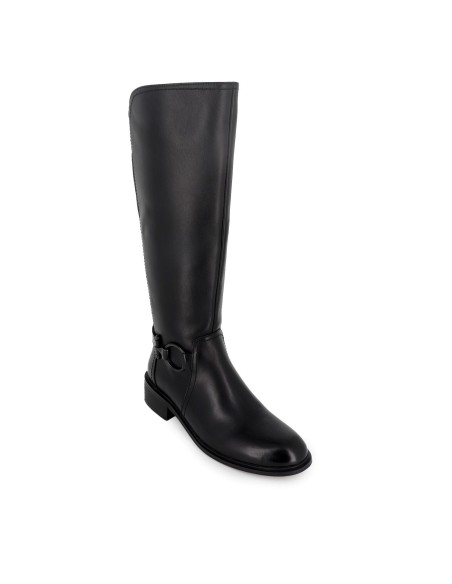 Bota alta tipo montar de piel con detalle lateral mujer negra