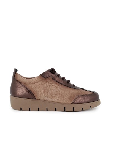 Deporte piel combi logo y cordones elasticos mujer taupe