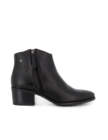 Botin piel cremallera tacon medio mujer negro