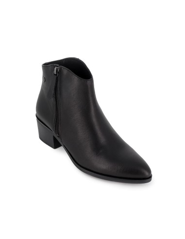 Botin piel cremallera tacon medio mujer negro