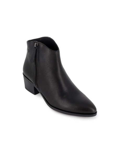 Botin piel cremallera tacon medio mujer negro