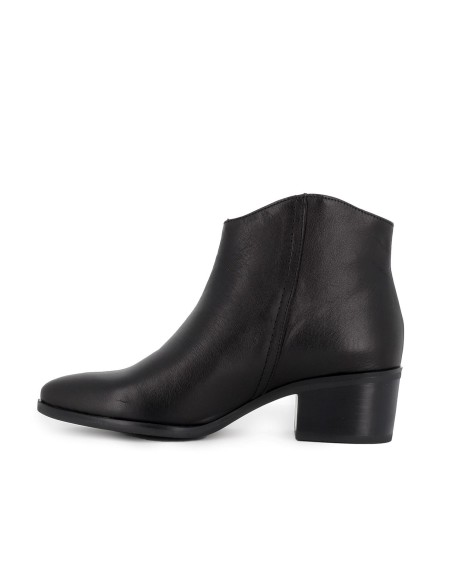 Botin piel cremallera tacon medio mujer negro