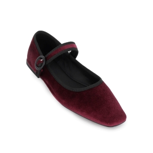 Bailarina piel terciopelo correa con hebilla mujer rojo 2