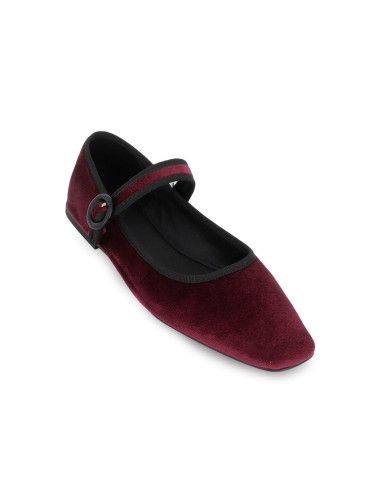 Bailarina piel terciopelo correa con hebilla mujer rojo