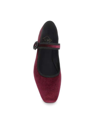 Bailarina piel terciopelo correa con hebilla mujer rojo