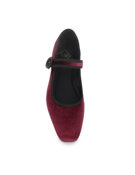 Bailarina piel terciopelo correa con hebilla mujer rojo