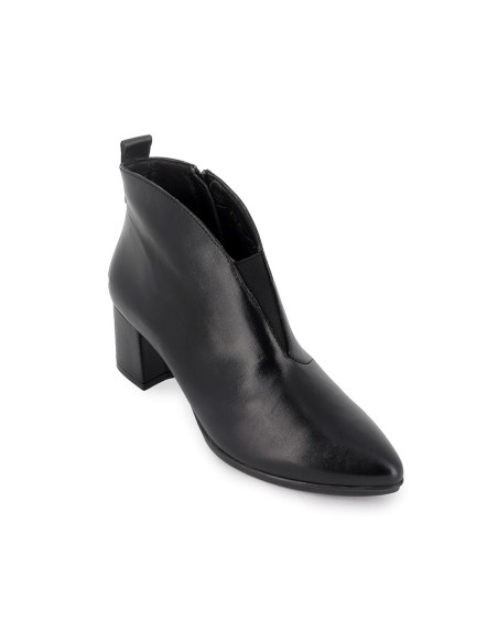 Botin piel suave de corte irregular con cremallera mujer negro