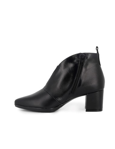 Botin piel suave de corte irregular con cremallera mujer negro