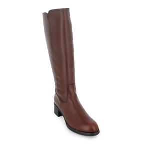 Bota alta piel con cremallera y tacon mujer marron 2