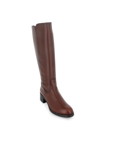 Bota alta piel con cremallera y tacon mujer marron