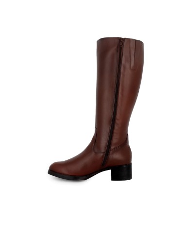 Bota alta piel con cremallera y tacon mujer marron