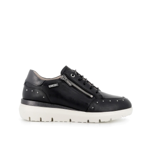 Deportiva piel cremallera comoda mujer negra