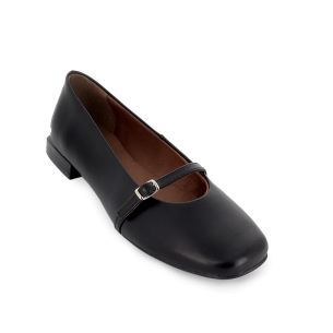 Bailarina piel con fina hebilla mujer negra 2