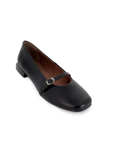 Bailarina piel con fina hebilla mujer negra