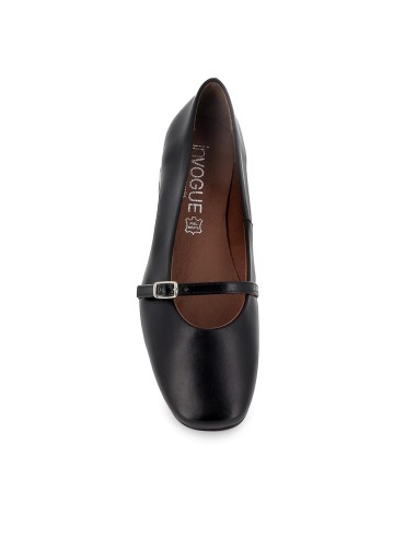 Bailarina piel con fina hebilla mujer negra