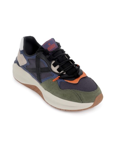 Deportivas piel serraje y nylon suela volumen hombre azul