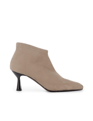 Botin cortado ante elastico tacón fino mujer beige