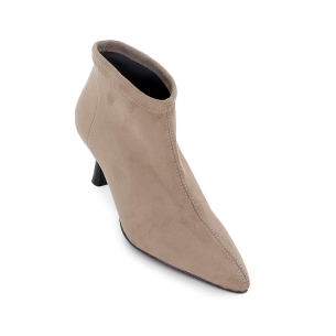 Botin cortado ante elastico tacón fino mujer beige 2