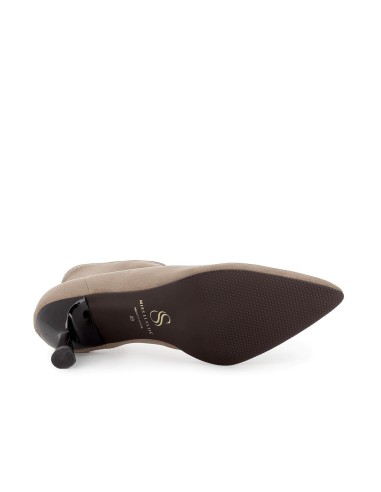 Botin cortado ante elastico tacón fino mujer beige