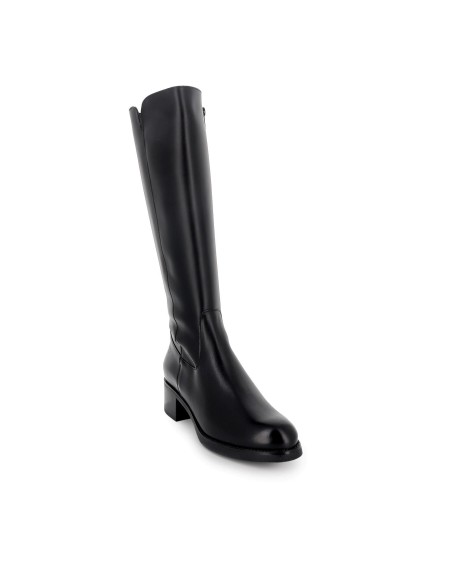 Bota alta piel con cremallera y tacon mujer negro