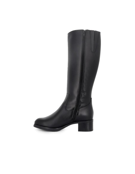Bota alta piel con cremallera y tacon mujer negro