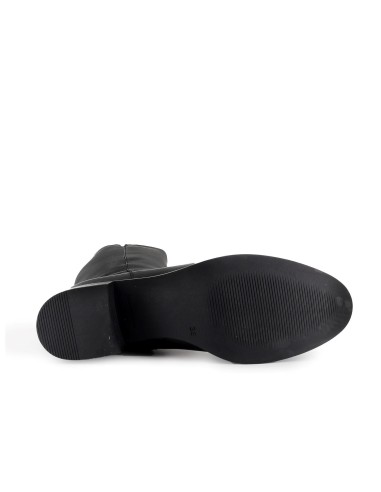 Bota alta piel con cremallera y tacon mujer negro