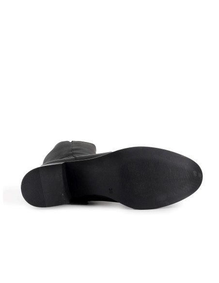 Bota alta piel con cremallera y tacon mujer negro