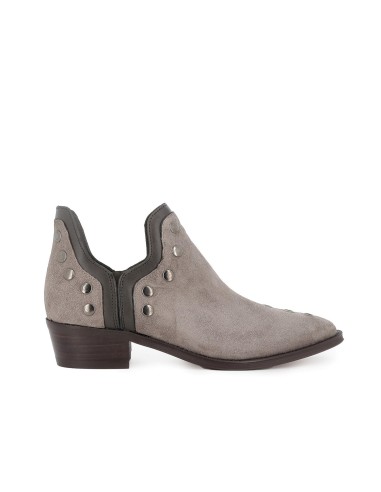 Botines abiertos piel diseño tachas con tacon 4 cm mujer gris claro