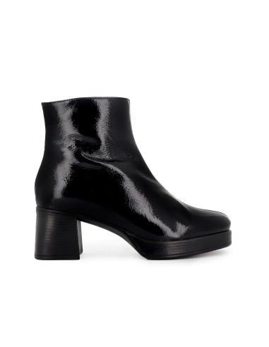 Botin piel charol con cremallera con tacon y plataforma mujer negro